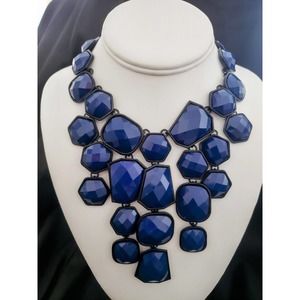 New Blue Lapis / Black Tone Heavy Chain Graduated Stone Statement Necklace NWOT